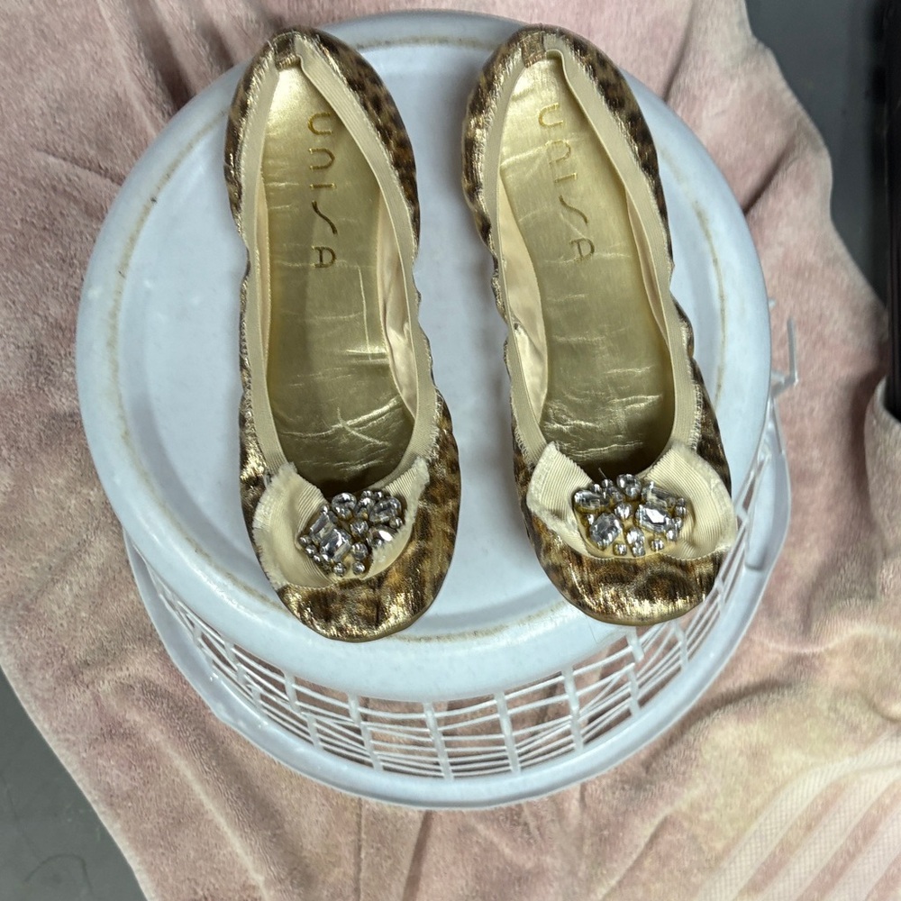 Unisa Leopard Print Gold Flats